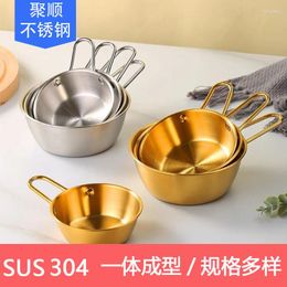 Plates 304 Stainless Steel Korean Rice Wine Bowl Restaurant Golden Snack With Handle Outdoor Camping Seasoning