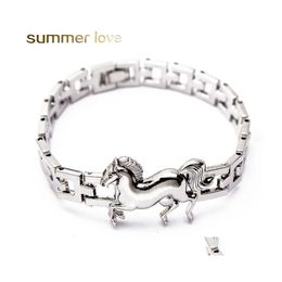 Bangle Stainless Steel Horse Charm Bracelet For Women Thick Watch Chain Europe Style Fashion Jewellery Wholesale Drop Delivery Bracelet Dhnh0