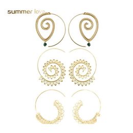 Stud Unique Design 3 Pair/Set Spiral Hoop Earrings Set For Women Big Vintage Tribal Swirl Dangle Decorative Jewelry Drop Delivery Dhxhr