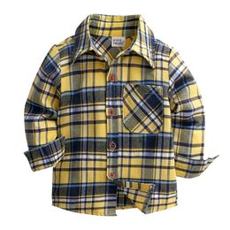 Kids Shirts Fashoin Plaid Kids Boys Shirts Cotton Long Sleeve Bow Tie Baby Boy Shirts Spring Autumn Children Clothes 1-6 Years 230204