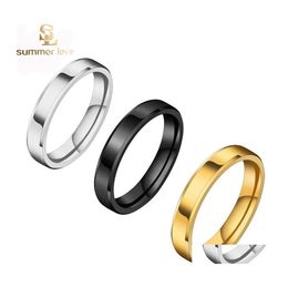 Cluster Rings 4Mm Gold Sier Black Tungsten Stainless Steel For Women Men Simple Glossy Engagement Fashion Jewellery Gift Drop Delivery Dhw14