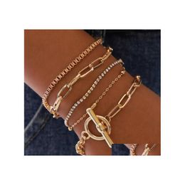 Charm Bracelets Fashion Jewellery Mti Layer Bracelet Set Ot Buckle Rhinstone Beads Geometric Hollowed Chain Drop Delivery Dhdbe