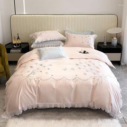 Bedding Sets 1000TC Egyptian Cotton Set Elegant Embroidered Bed Linens White Pink Quilt Duvet Cover Pillowcase King Size Flat Sheet