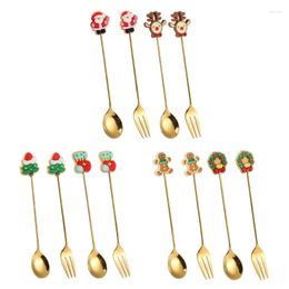 Dinnerware Sets 4PCS Coffee Spoon Fruit Small Fork Dessert Forks Christmas Series 3 Styles