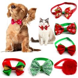 Dog Collars Christmas Cat Collar Holiday Cats Bow Tie Adjustable Neck Strap Grooming Accessories Puppy Necklace