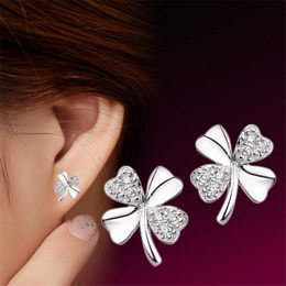 Stud Earrings 1 Pcs Trendy Lucky Clover Crystal Screw Back For Women Plant Style Ms. Jewellery