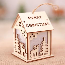 Christmas Decorations LED Wooden House With Rope For Indoor Holiday Party Decor Luminous Tree Hanging Ornaments