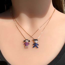 Pendant Necklaces Small Lovely Boy Girl Pendant Necklaces Full Paved Red Blue Cubic Zirconia Gold Colour chain Cute Kid Choker Necklace Women Gift G230206