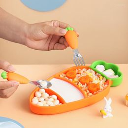 Dinnerware Sets Cartoon Carrot Toddler Stainless Steel Spoon Fork Funny Lovely Baby Gadgets For Feed Kids Household Kitchen Supplies