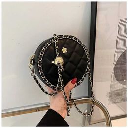 2023 Purses Clearance Outlet Online Sale Bag female new fashion texture fragrance pearl small round lattice chain single shoulder diagonal bag