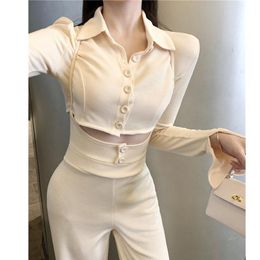 Women's Two Piece Pants Ensemble Femme Fashion Casual Tracksuit Women Jumpers Crop Top Wide Leg Pant Suits 2 Sets Conjunto FemeninoWomen's