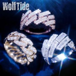 Fine Quality Hip Hop Cuban Chain Ring for Men Male Full Diamond Iced Out CZ Stone Cubic Zircon Gold Plated Rapper Finger Jewellery Bijoux Gifts