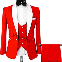 Custom-made Groom Tuxedos Brown blossom Men Suits Shawl Lapel Groomsmen Wedding/Prom/Dinner Man Blazer Jacket Pants Tie Vest M259