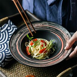 Plates Japanese Ceramic Round Pasta Plate Creative Porcelain Straw Hat Shape Dessert Dish Restaurant Salad Fruit Tableware