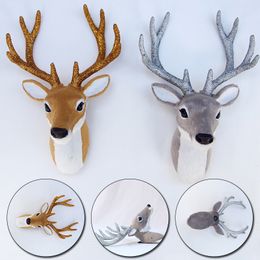 Wall Decor Simulation Plush Reindeer Elk Deer Head Doll Realistic Deer Antlers Head Wall Mount Sculpture for Home Party Xmas Decor 230206