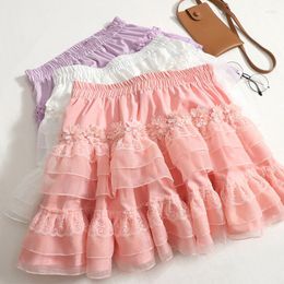 Skirts Sweet Beading Floral Layer Upon Ball Gown Cake Women Elastic High Waist Tutu Mesh Ladies Ruffle Lace Mini Skirt