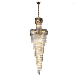 Pendant Lamps Modern Luxury Crystal Chandeliers Lighting Lustre Smoky Gray/Amber Spiral Design Cristal Hanging Lamp For El Home Decor E14