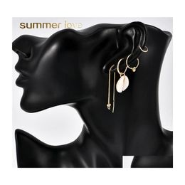 Dangle Chandelier Fashion 4Pcs/Set Geometric Shell Earring For Women Europe America Gold Plating Alloy Hoop Ear Wire Summer Beach Dhdqj