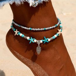 Anklets Double Layer Women's Beach Ankle Bracelet Handmade Shell Zhuhai Star Bohemia Foot Chain Jewellery Sandals Gift