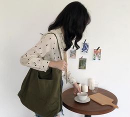 Evening Bags Korean Style Retro Canvas Bag Chic Wild Large Capacity Casual Thick Cloth Portable Green Shopping