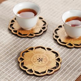 Table Mats Durable Lotus Bamboo Coasters Placemats Round Heat Resistant Drink Mat Tea Coffee Cup Pad Non-slip Insulation