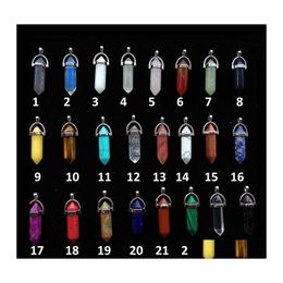 Pendant Necklaces Natural Stone Healing Hexagonal Prism 24 Colour Agate Jade Crystal Gem Point Chakra Charm Fit Necklace Jewellery In D Otcq7