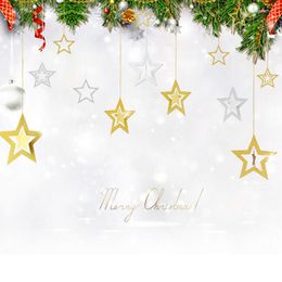 Christmas Decorations 7 Pcs/set Hollow Five-pointed Star Shinny Ornaments Chromophous Tree Pendant Adornment