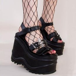 Sandali 2023 Pipistrello da donna Elfo Bocca di pesce Zeppa con suola spessa Tacchi alti Scarpe casual comode Punta aperta