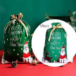 Gift Wrap 10Pcs Santa Storage Bag Snowflake Printed Plastic Wrapping Drawstring Merry Bags Christmas Decoration Year 230206
