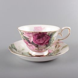 Cups Saucers Ceramic Bone China European Coffee Cup And Plate Set Flower Tea Black