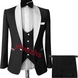 Custom-made Groom Tuxedos Brown blossom Men Suits Shawl Lapel Groomsmen Wedding/Prom/Dinner Man Blazer Jacket Pants Tie Vest M261