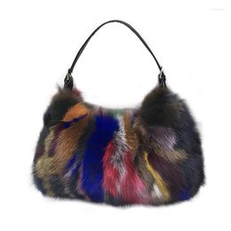 Evening Bags Female Bag Handbags For Women Natural Fur Genuine Leather Designer Luxury Real Handbag