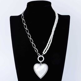 Pendant Necklaces Amorcome Heart Pendant Pearls Long Chain Necklace Vintage Women Statement Choker Necklaces Winter Fall Collares 2022 New G230206