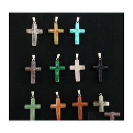 Pendant Necklaces Natural Stone Necklace Rose Healing Crystals Quartz Cross Shaped Crystal Carshop2006 Drop Delivery Jewellery Pendants Dhqbl