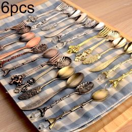 Dinnerware Sets 6Pcs Crown Scepter Head Long Handle Coffee Dessert Mixing Spoon Fork Tableware Set Kitchen Accessories Tool