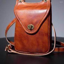 Waist Bags Retro Simple Niche First Layer Cowhide Mobile Phone Men And Women Bag Leather Shoulder Messenger Small Square PocketW231