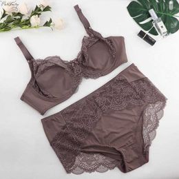 Sexy Set Parifairy Floral Lace Ultra Thin Bra And Panties Large Size Underwear Lingerie Women Brassieres D Cup 38-48 XL-6XL Y2302