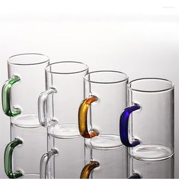 Wine Glasses 300ml Heat-Resistant Transparent Thicken Glass Cup Drinking Utensils Colorful Handle Tea Beer Mug For Home