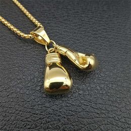 Pendant Necklaces Hip Hop Pair Boxing Glove Pendants For Men Gold Colour Stainless Steel Male Hippie Jewellery Dropshipping Necklace G230206