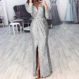 Casual Dresses 2023 Evening Prom Dress Deep V-neck Bright Glittering Sexy Party Autumn Spring Fashion Long Sleeve