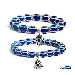 Link Chain Fashion Evil Blue Eye Acrylic Beads Bracelet For Women Turkish Hamsa Hand Fatima Palm Bracelets Vintage Jewellery Female G Dhmnr