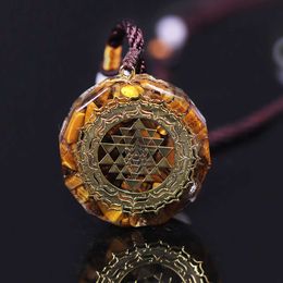 Pendant Necklaces Orgonite Necklace Sri Yantra Pendant Sacred Geometry Tiger Eye Energy Necklace For Women Men Jewelry G230206