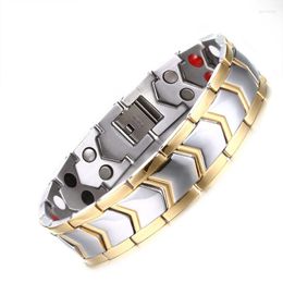 Link Bracelets 21cm Cool Men Heavy Health Bracelet Two Tone Stainless Steel Magnet Germanium Male Jewelry Gift Drop B225