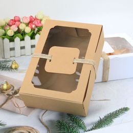Gift Wrap White Box with Lid 22x15x7cm Kraft Paper PVC Window Brownies Packaging Packing Candy Cookie Chocolate 12pcslot 230206