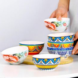 Bowls Underglaze Color Rice Bowl European Dessert Small Round Soup Household 4.7 Inch Microwaveable