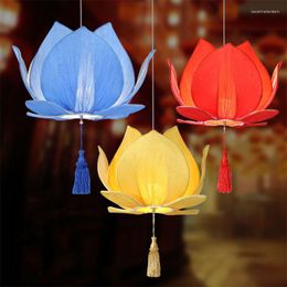 Pendant Lamps Chinese Cloth Lotus Chandelier Classical Lamp Buddha Hall Temple Living Room Restaurant