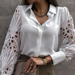 Women's Blouses Hollow Out Women Blouse White Sexy Lace 2023 Up Shirts Top Long Sleeve Spring Black Vintage Button Mesh Design Femme Tops