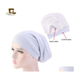 Beanie/Skull Caps Women Satin Lined Sleep Cap Hair Loss Chemo Elastic Wide Band Slouchy Beanie Hat 83Xf1 804 Q2 Drop Delivery Fashio Dh9Zw