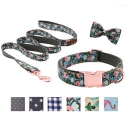 Dog Collars Unique Style Paws Or Leash Flower Print With Sturdy Cotton Tape Collar For Pets