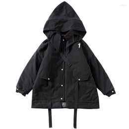 Men's Down Techwear Detachable Letter Print Men Hooded Parkas Hip Hop Thick Padded Jackets Coats Ribbons Windbreaker Casual Male Streetwear